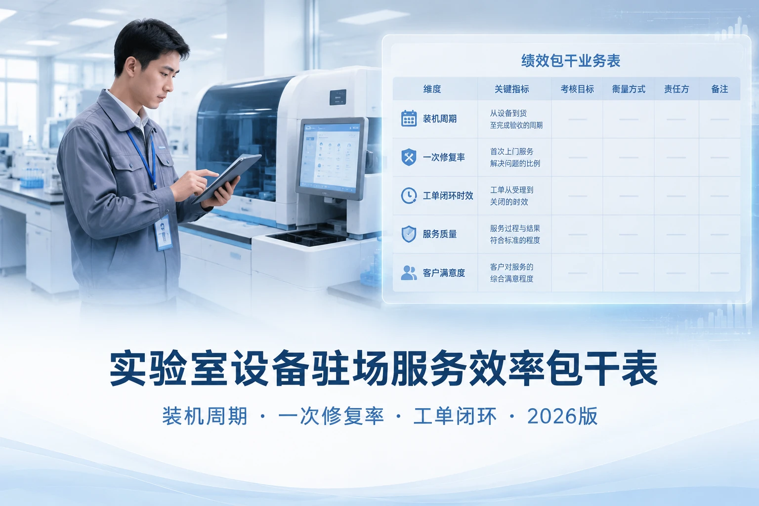 实验室设备驻场服务效率包干表：装机周期、一次修复率与工单闭环（2026年版）