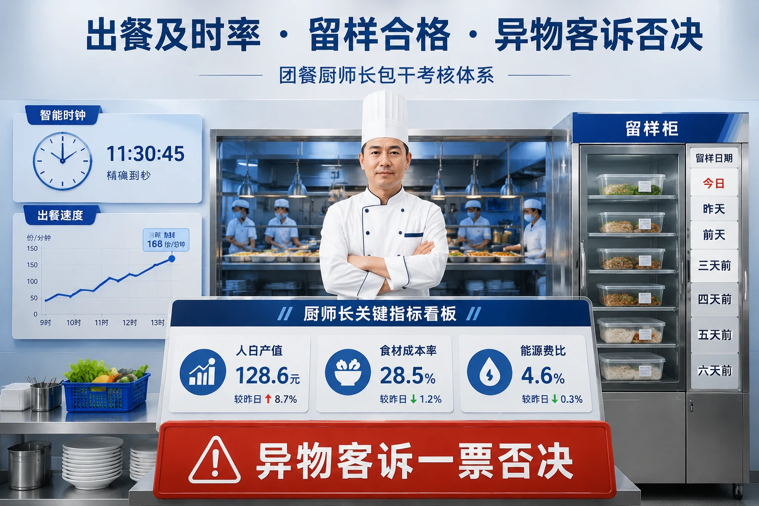 2026年团餐厨师长包干考核表：出餐及时率、留样合格与异物客诉否决