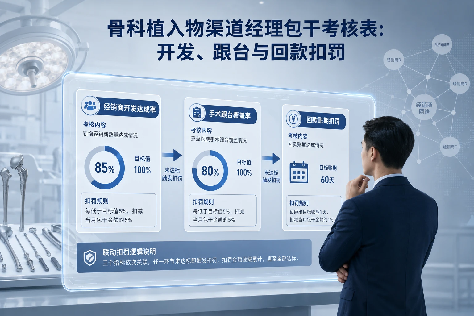 骨科植入物渠道经理包干考核表:开发、跟台与回款扣罚