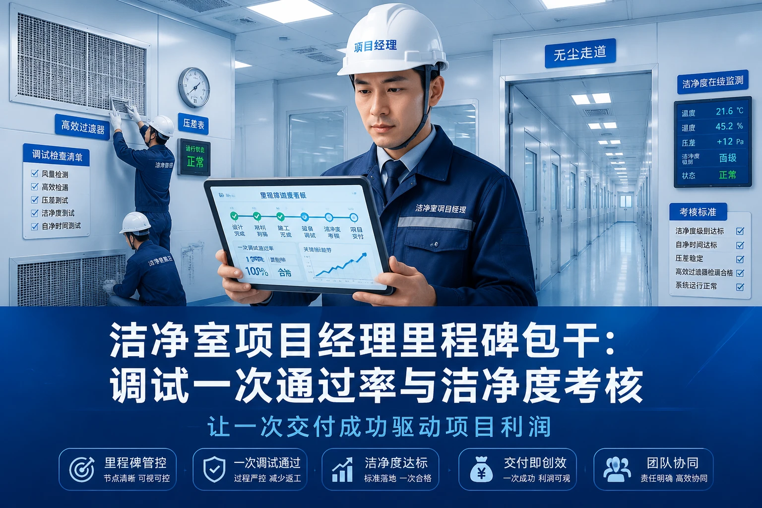 2026年洁净室项目经理里程碑包干:调试一次通过率、压差洁净度考核