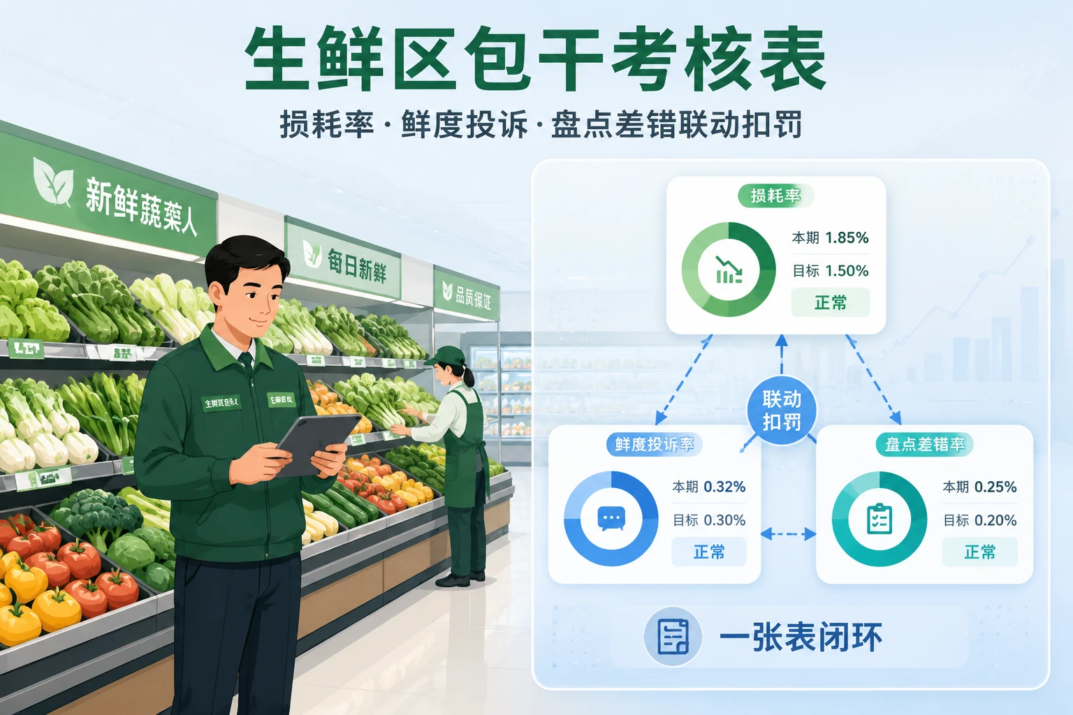 2026年连锁超市生鲜区包干考核表：损耗率、鲜度投诉与盘点差错联动扣罚