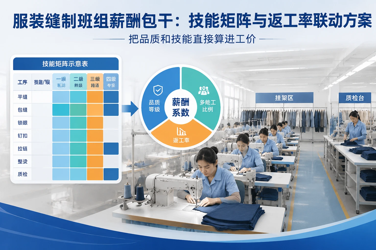 服装缝制班组薪酬包干：技能矩阵与返工率联动方案
