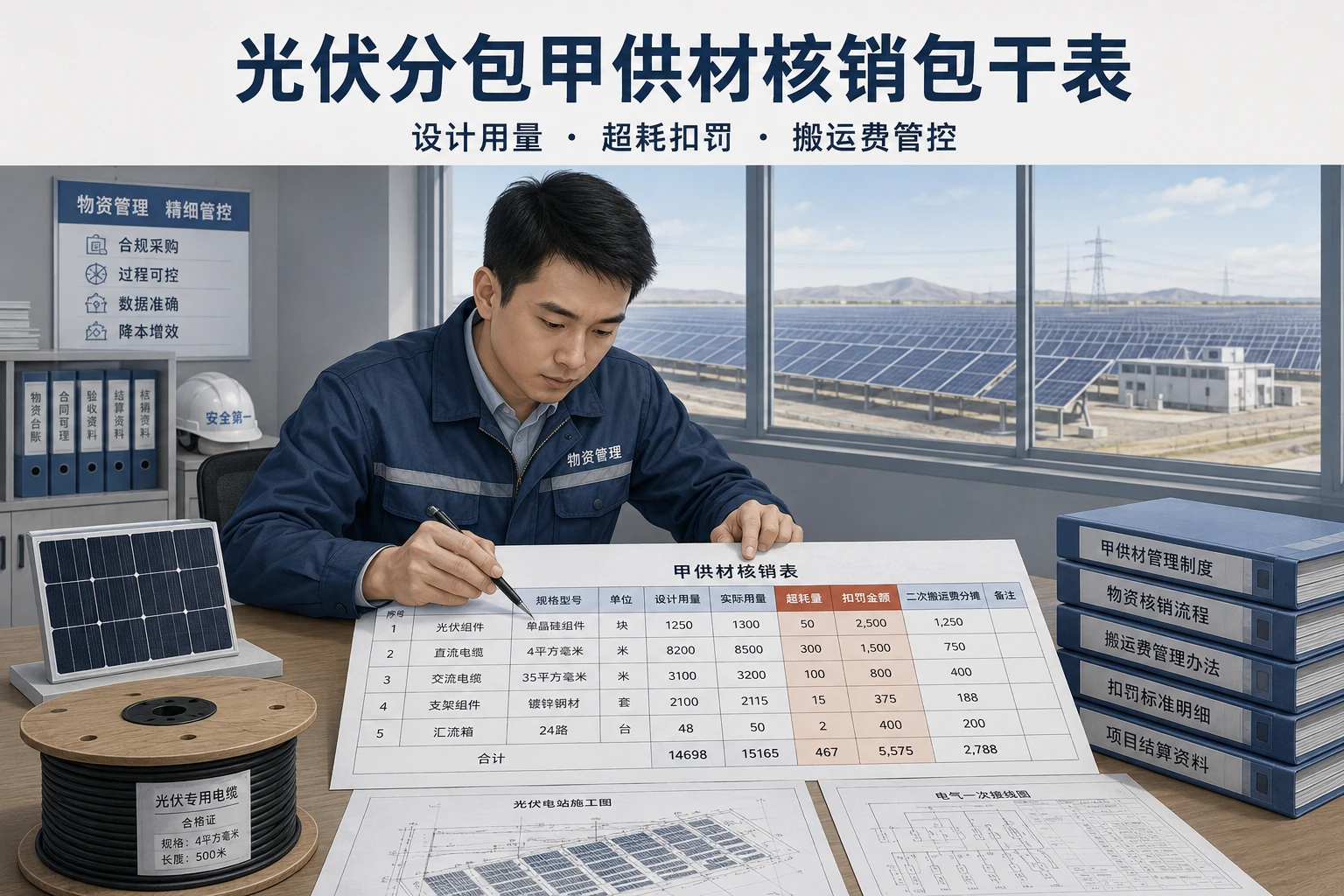 光伏分包甲供材核销包干表：设计用量、超耗扣罚与搬运费管控（2026年版）