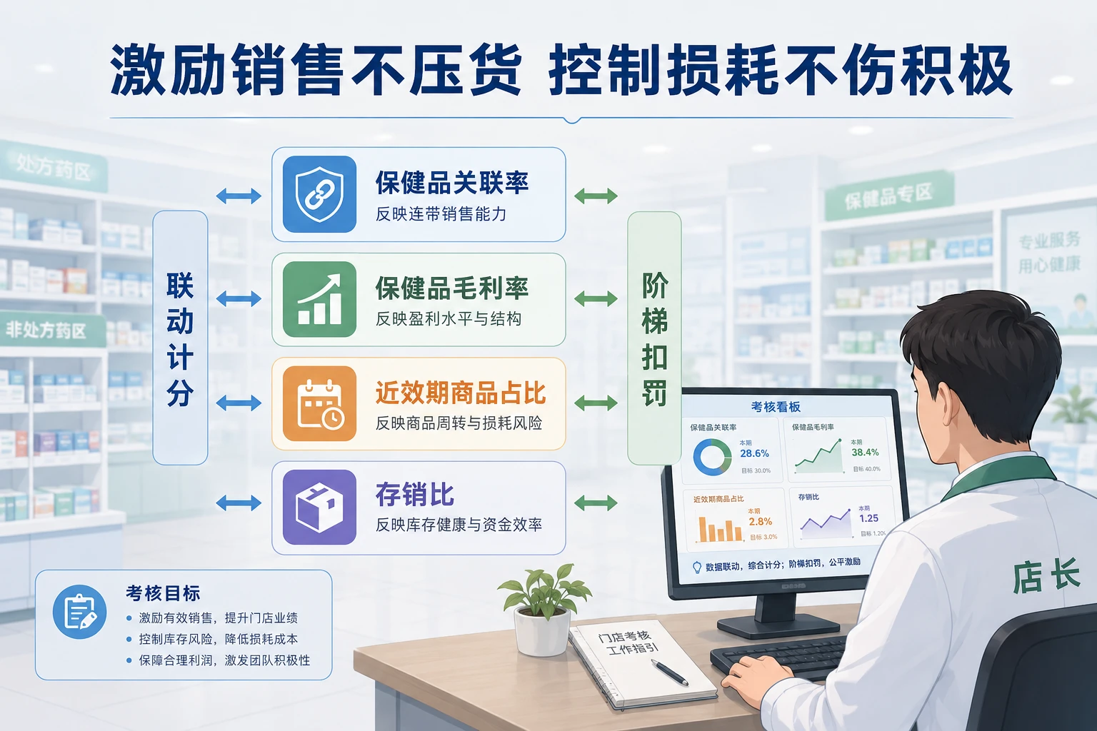 连锁药店店长营养素包干表：关联率、毛利率与效期扣罚联动
