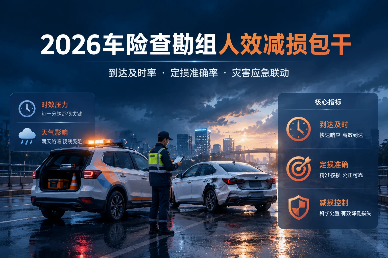 2026年车险查勘组人效减损包干：到达及时率、定损准确率与灾害应急联动