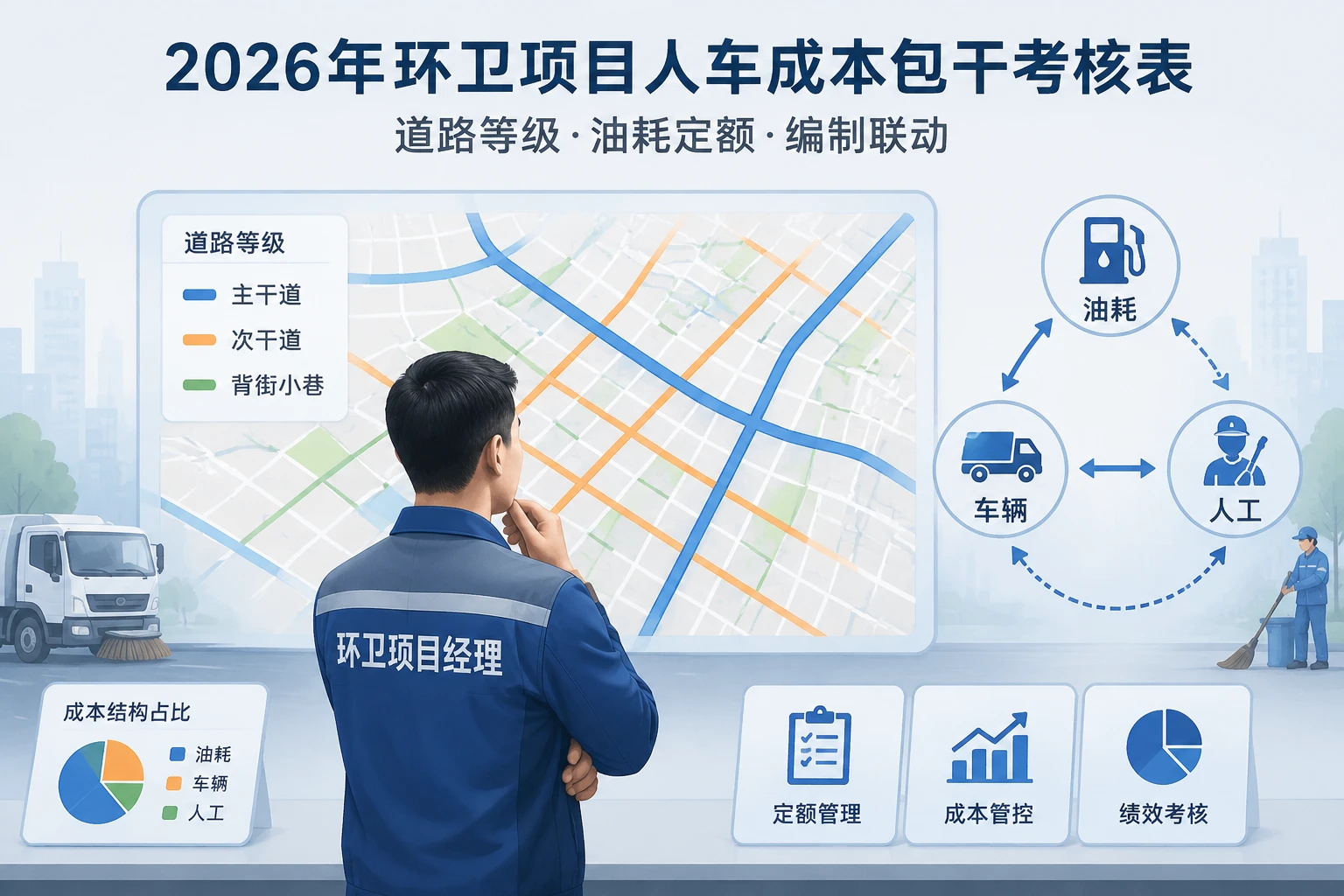 2026年环卫项目人车成本包干考核表：道路等级、油耗定额与编制联动