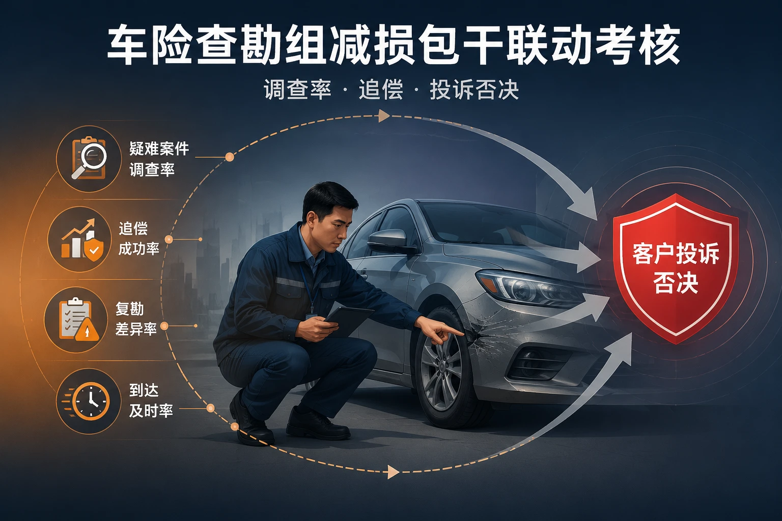 车险查勘组减损包干方案:调查率、追偿与投诉否决联动考核