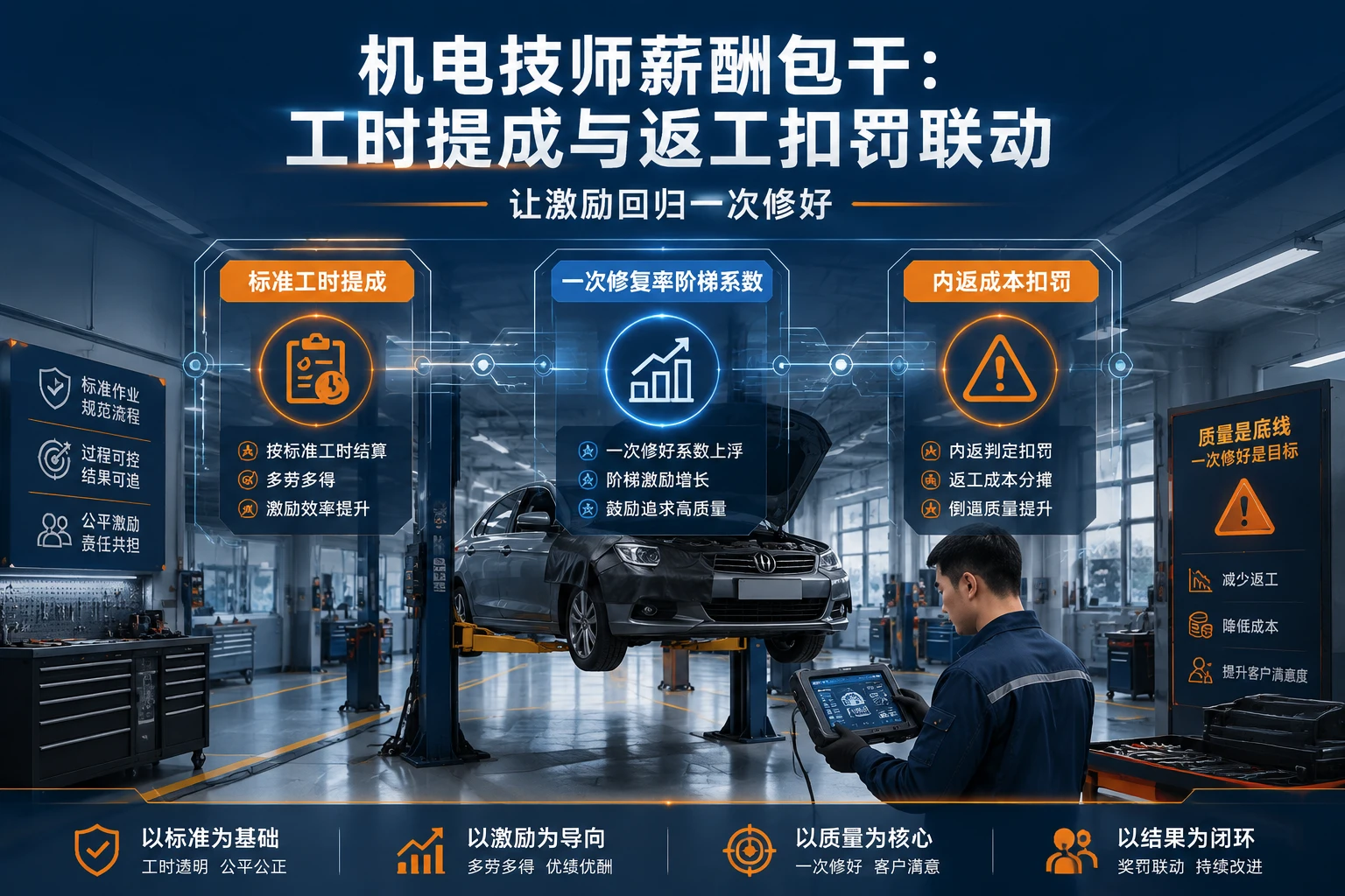 豪华车机电技师薪酬包干：工时提成与返工扣罚联动（2026年版）