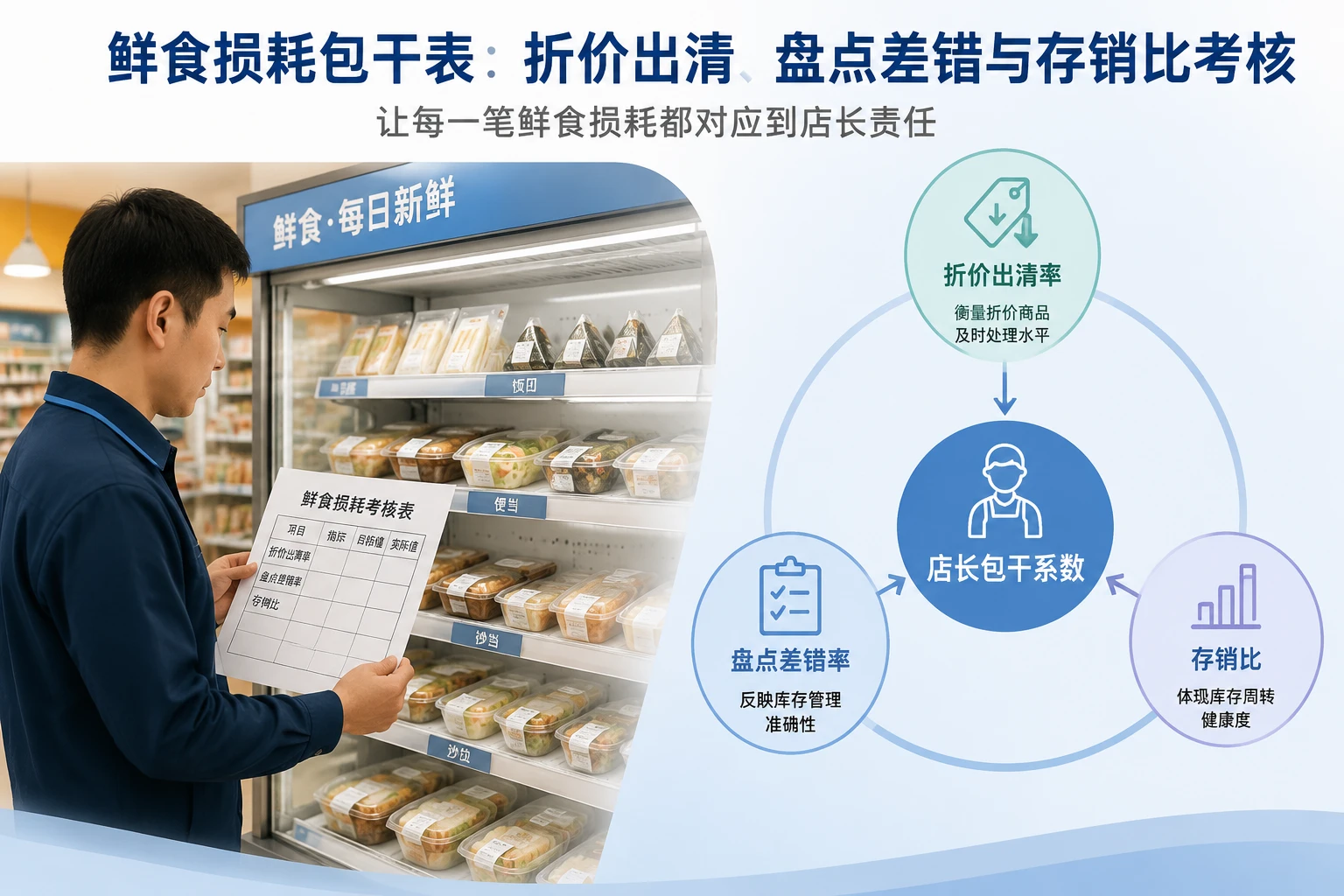 连锁便利店鲜食损耗包干表：折价出清、盘点差错与存销比考核