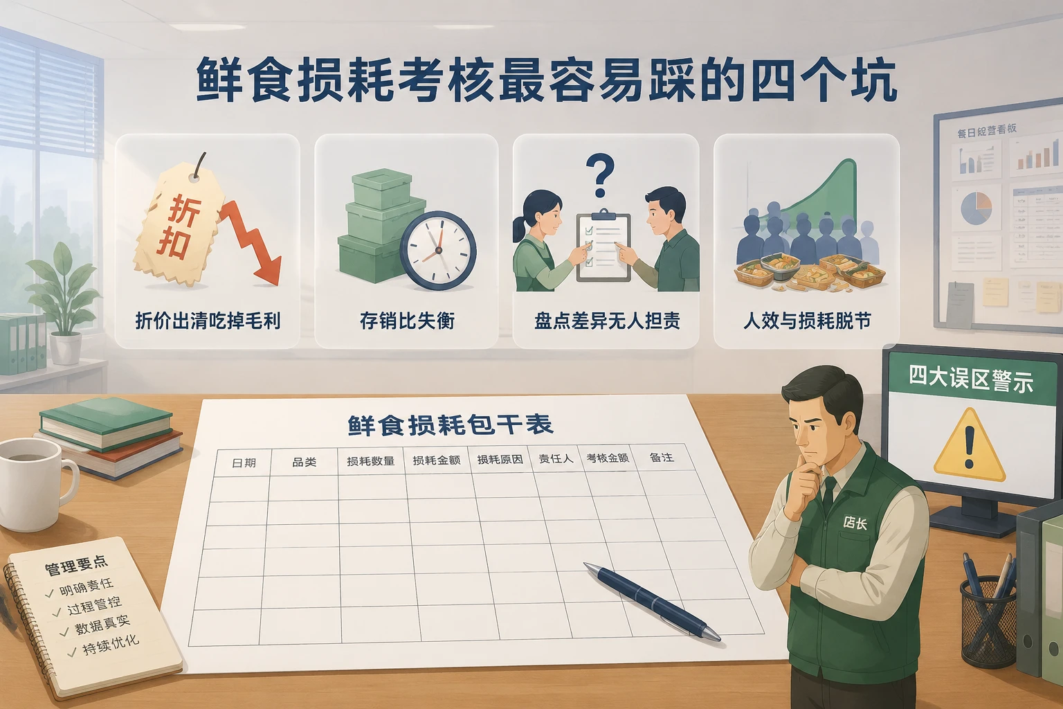 连锁便利店鲜食损耗包干表：折价出清、盘点差错与存销比考核