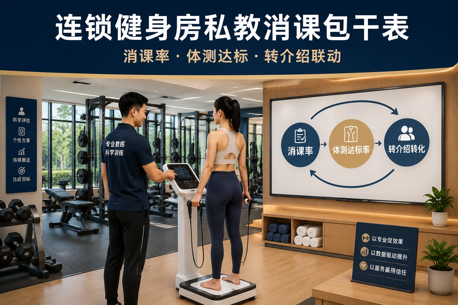 连锁健身房私教消课包干表：消课率、体测达标与转介绍联动（2026年版）