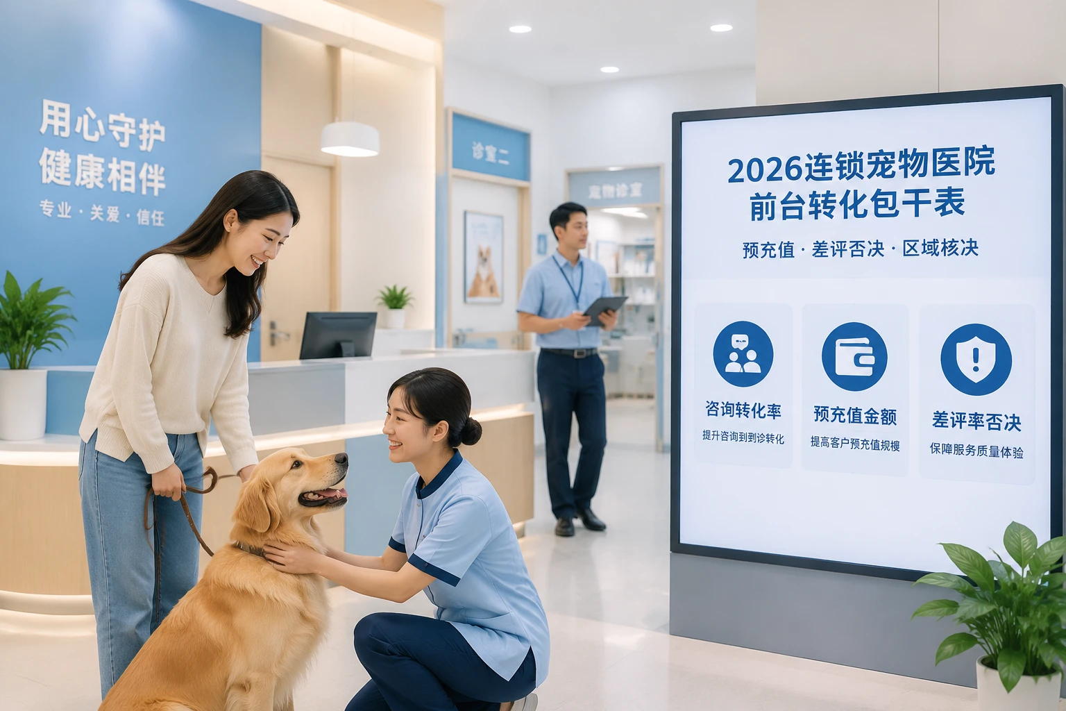 2026年连锁宠物医院前台转化包干表：预充值、差评否决与区域核决