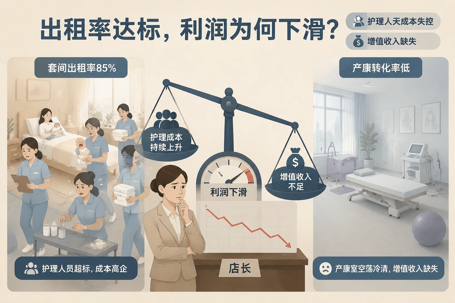 月子中心店长利润包干：套房出租率与护理人天成本联动