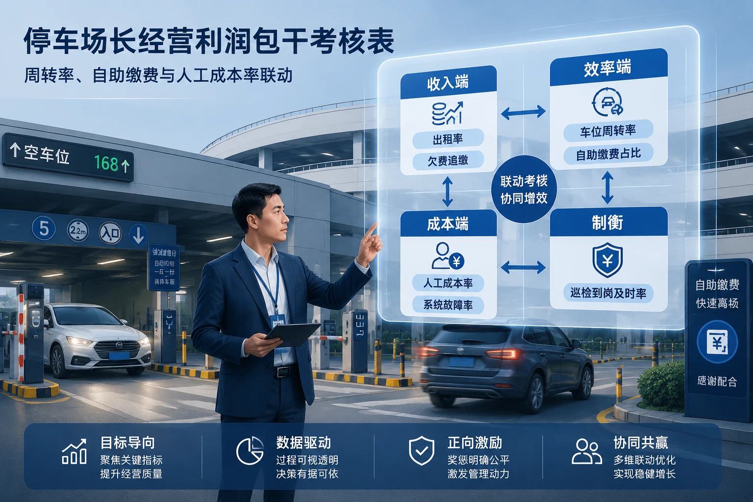 停车场长经营利润包干考核表:周转率、自助缴费与人工成本率联动