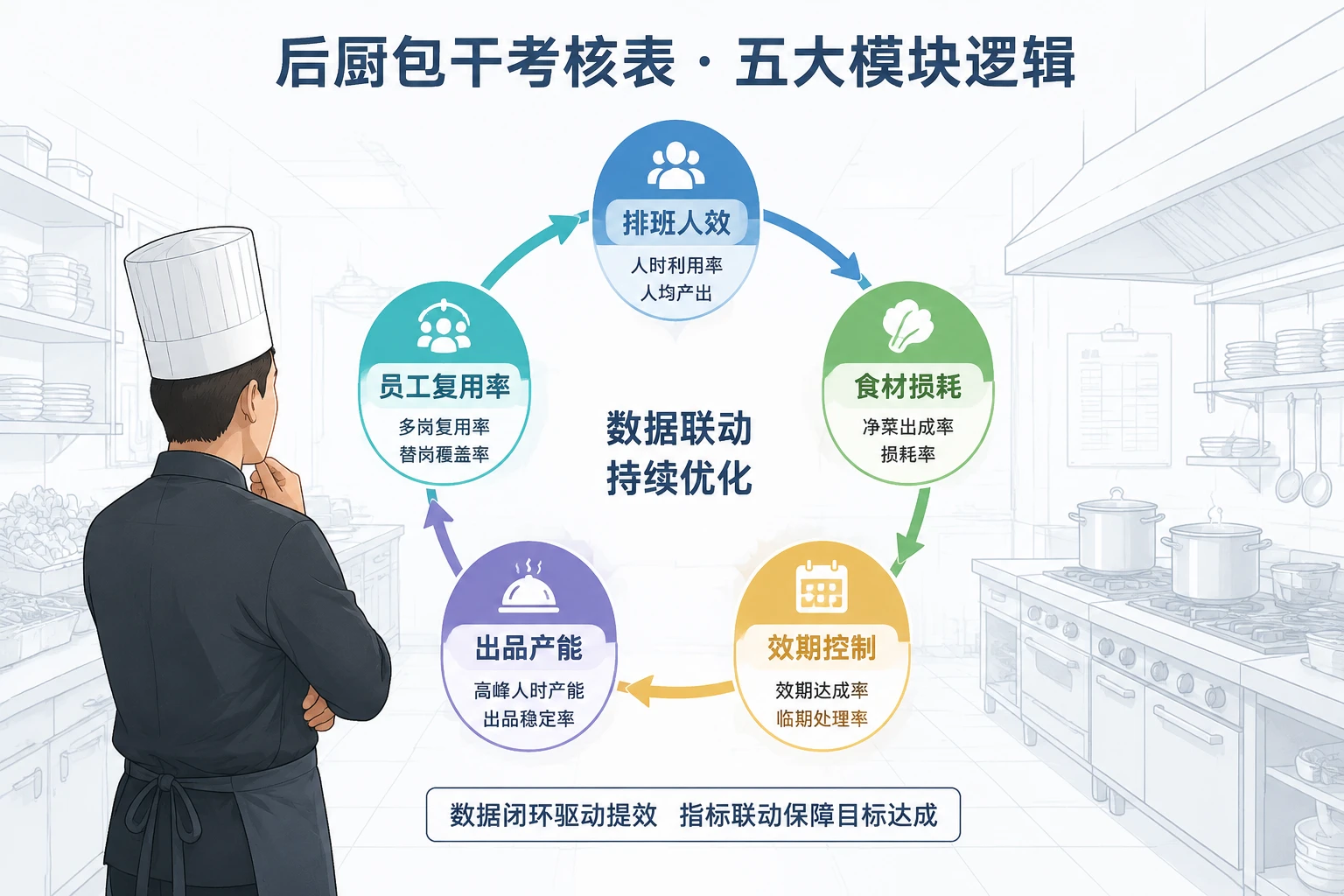 2026年连锁正餐后厨人效损耗包干考核表：排班联动与出成率考核