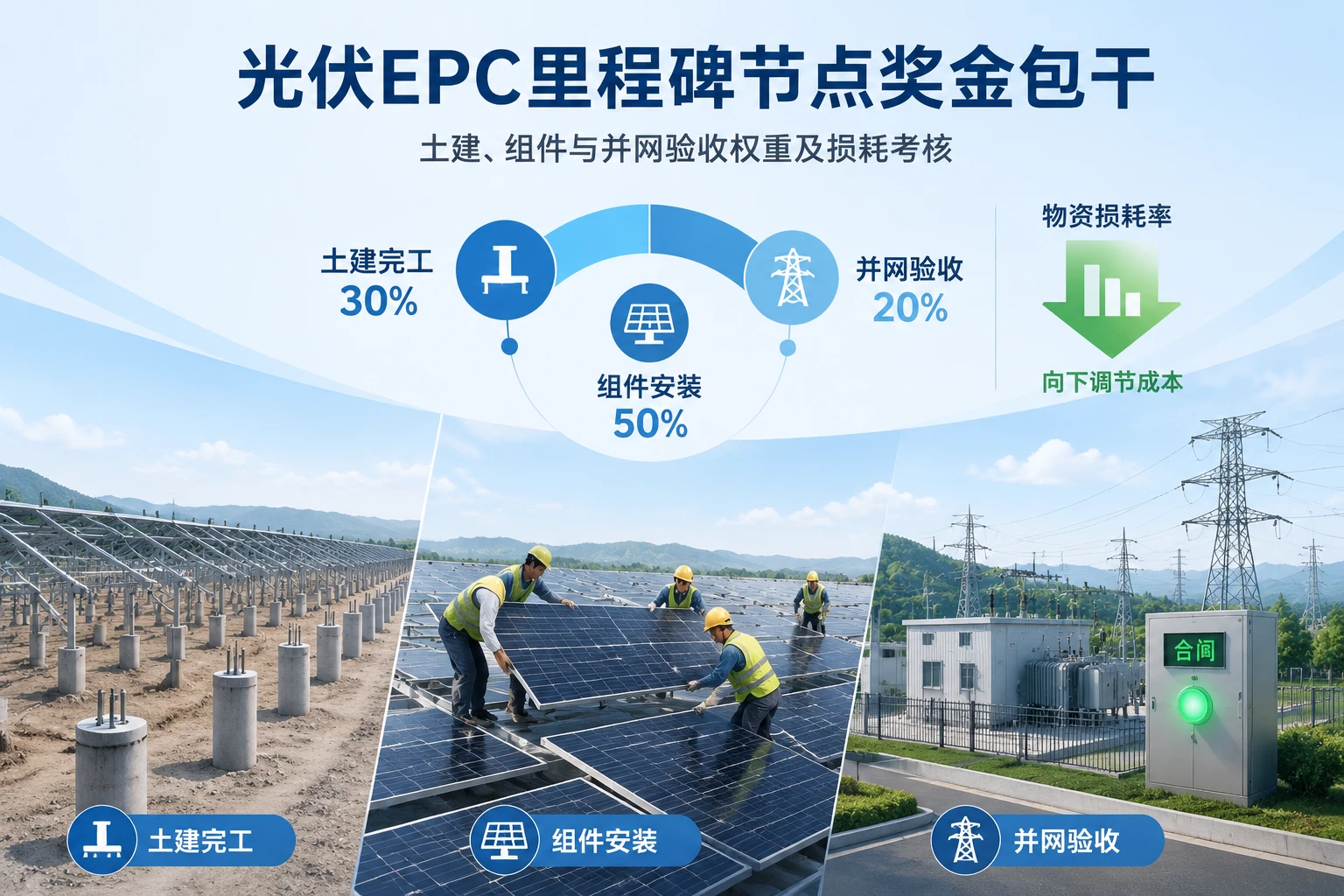光伏EPC里程碑节点奖金包干：土建、组件与并网验收权重及损耗考核（2026年版）