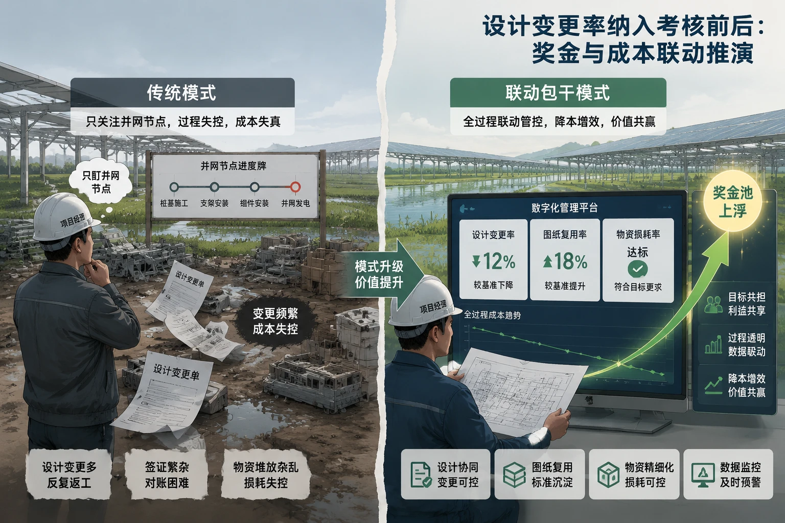 2026年光伏EPC项目经理包干考核：里程碑节点、物资损耗与设计变更联动