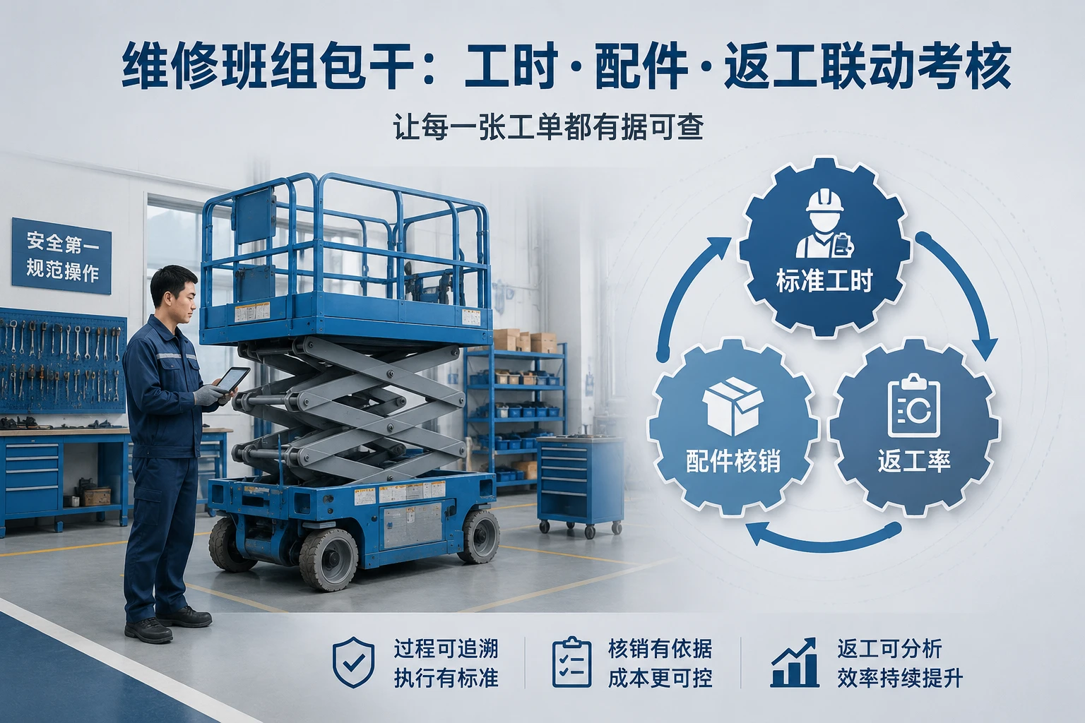 高机租赁维修班组包干：标准工时、配件核销与返工率联动考核（2026年版）