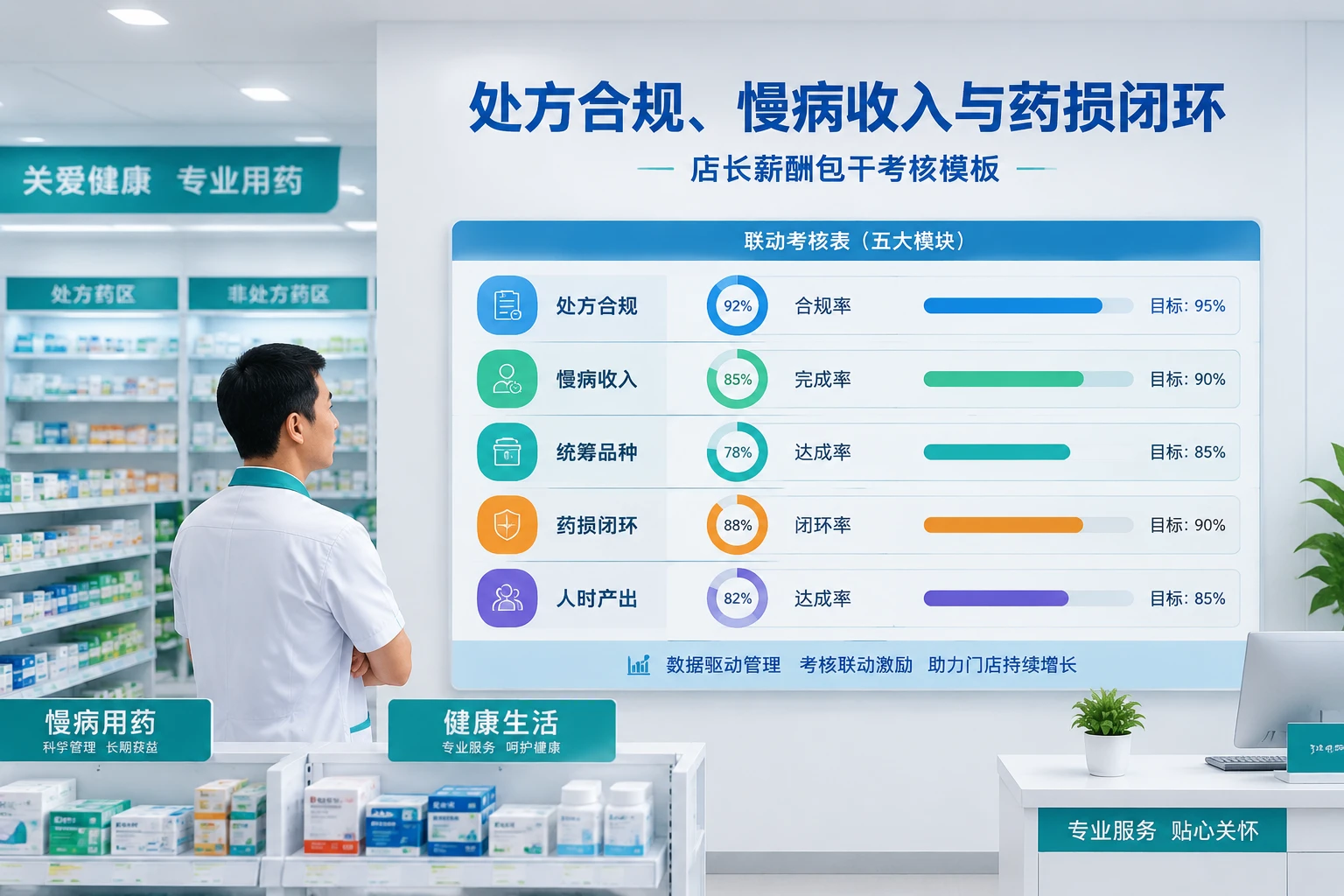 连锁药店店长薪酬包干考核模板：处方合规、慢病收入与药损闭环