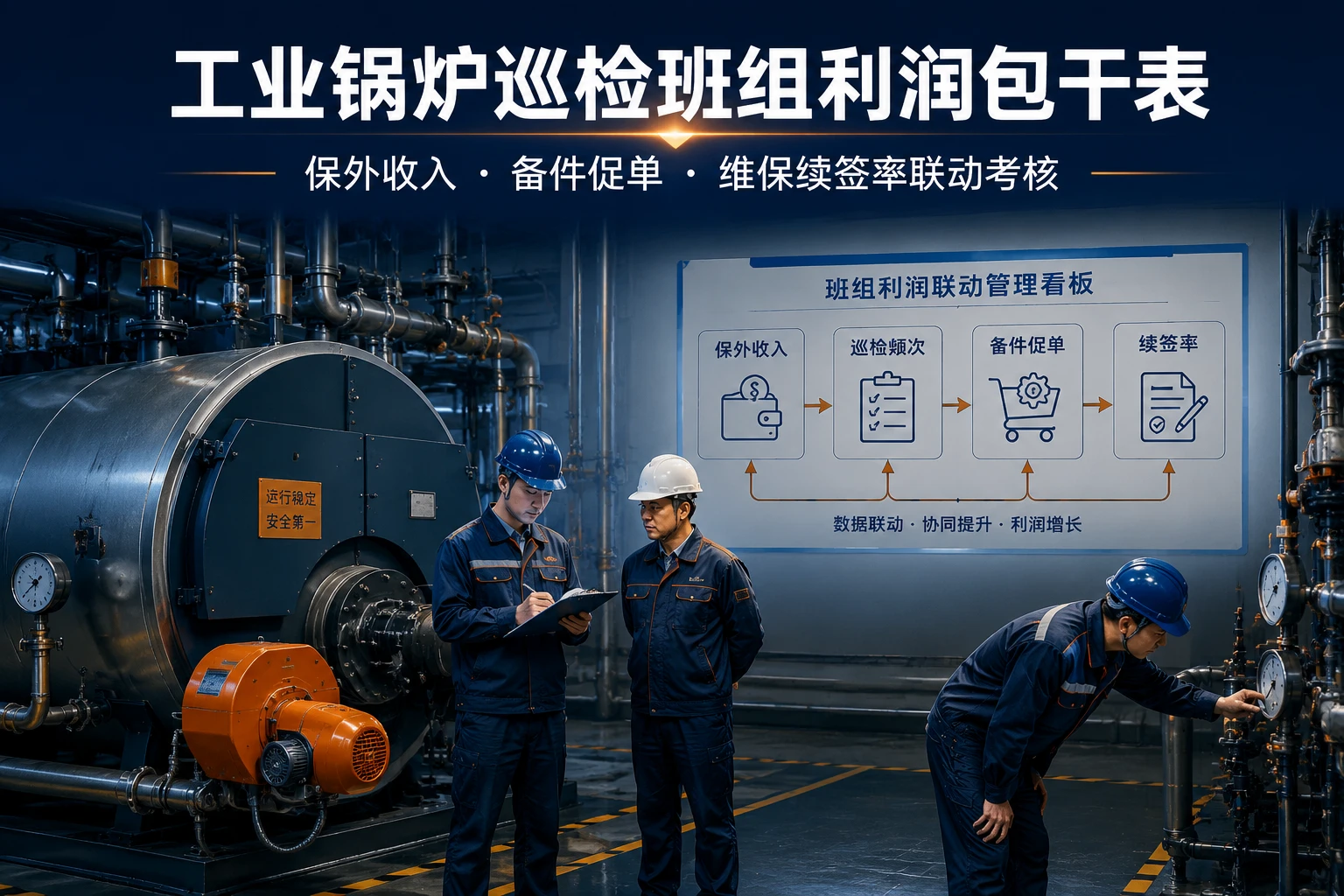 2026年工业锅炉巡检班组利润包干表：保外收入、备件促单与维保续签率联动考核