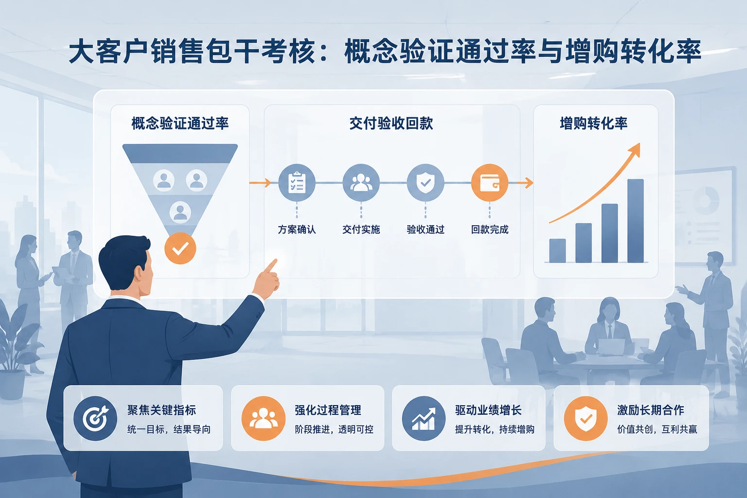 企业服务大客户销售包干考核：概念验证通过率与增购转化率
