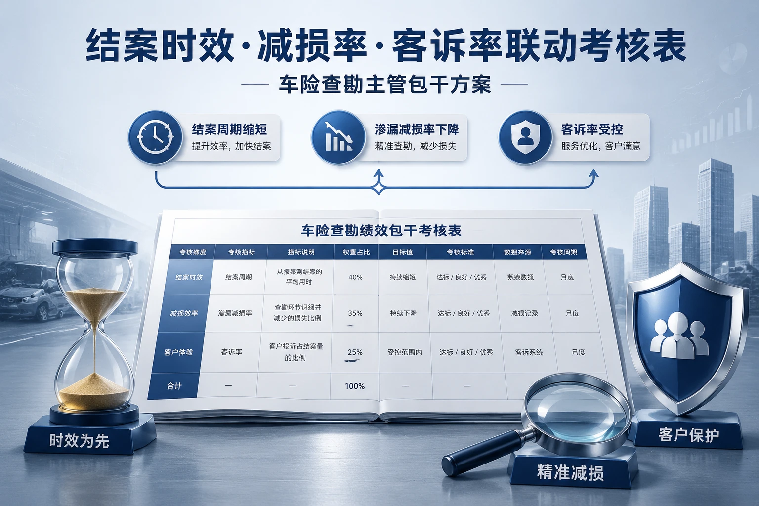 2026年车险查勘主管包干表：结案时效、减损率与客诉联动