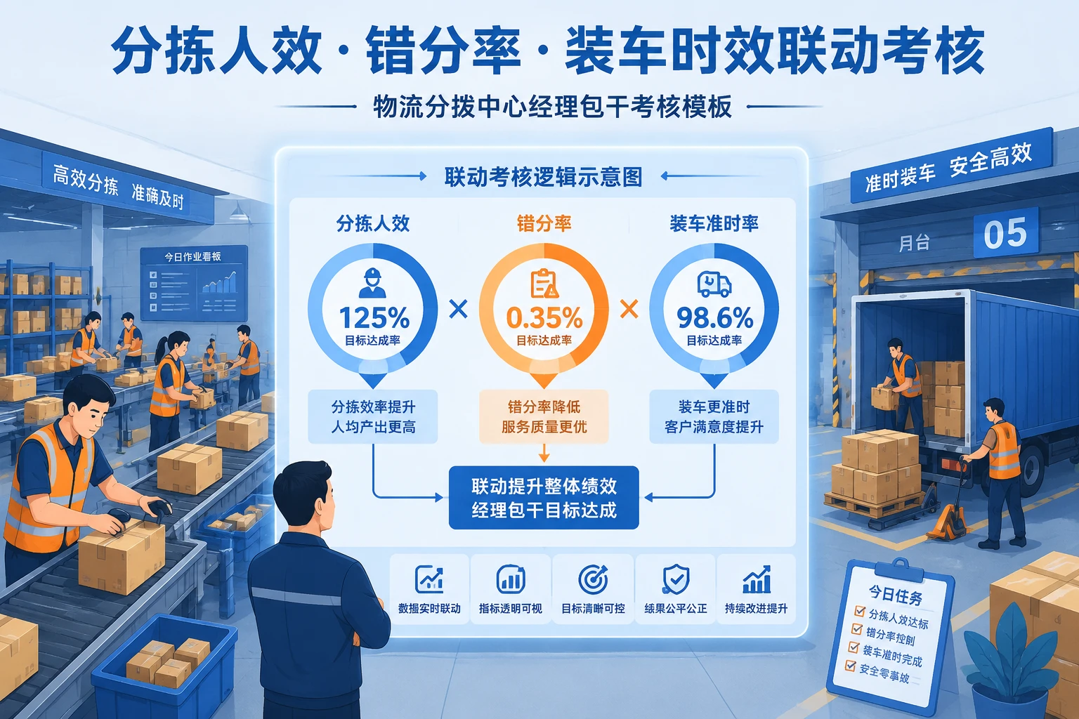 物流分拨中心经理包干考核模板：分拣人效、错分率与装车时效联动（2026年版）