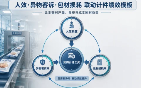 预制菜包装车间计件绩效模板：异物客诉率与包材损耗率联动人效核算（2026年版）