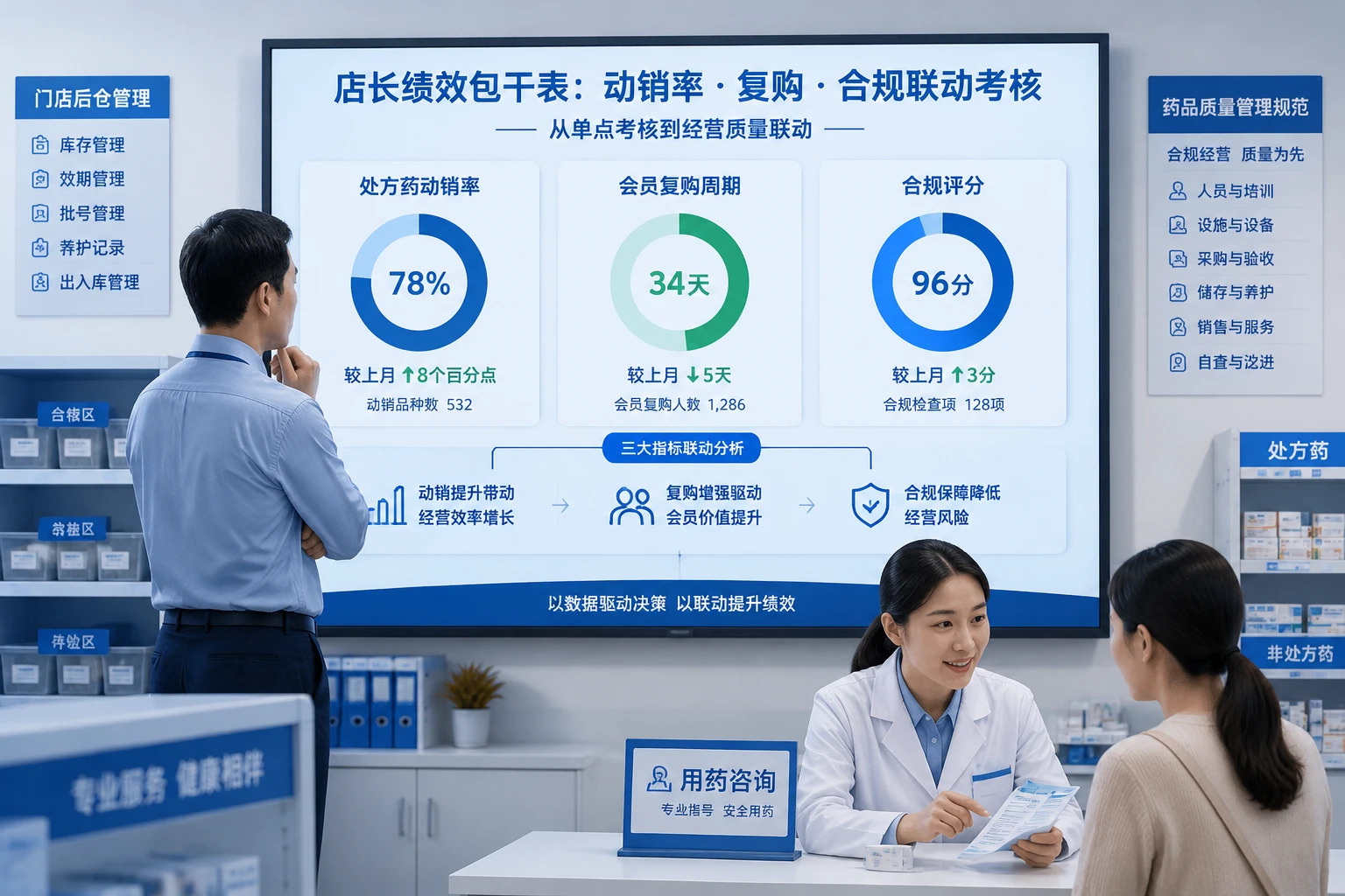 2026年连锁药房店长绩效包干表：处方药动销率、复购周期与药师配置联动考核