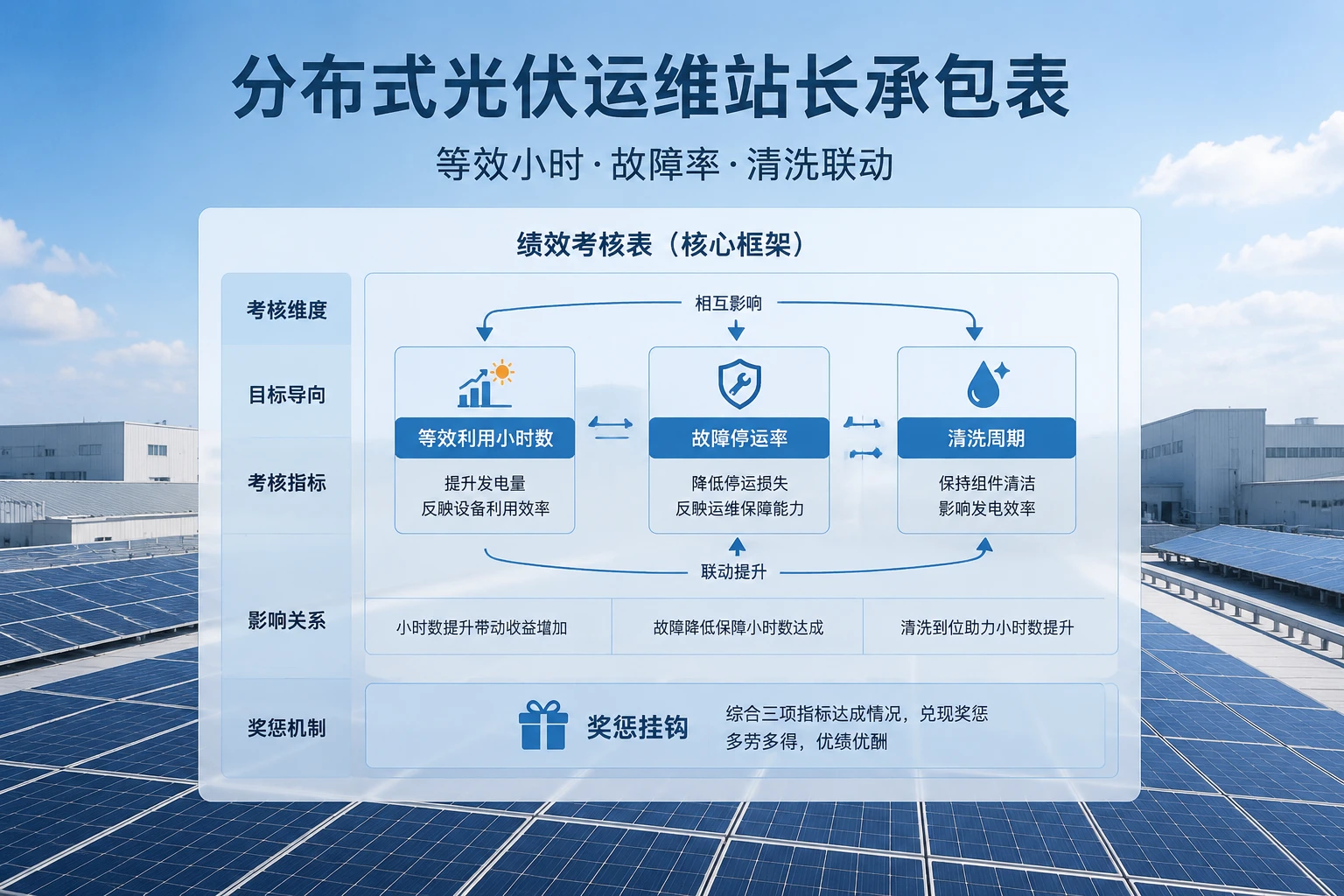 分布式光伏运维站长承包表:等效小时、故障率与清洗联动
