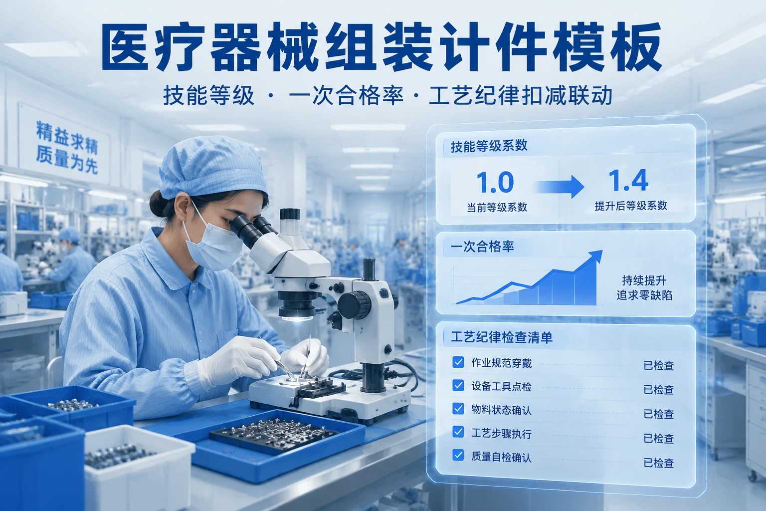 医疗器械组装计件模板:技能等级、一次合格率与工艺纪律扣减联动