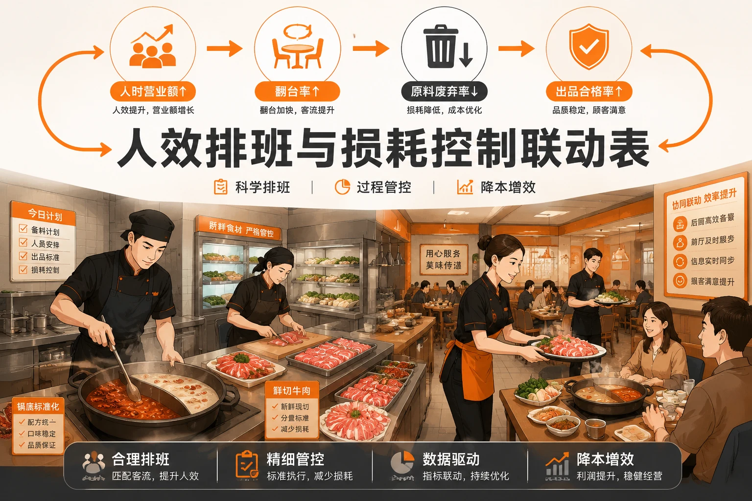 连锁火锅基层排班人效与损耗控制联动表