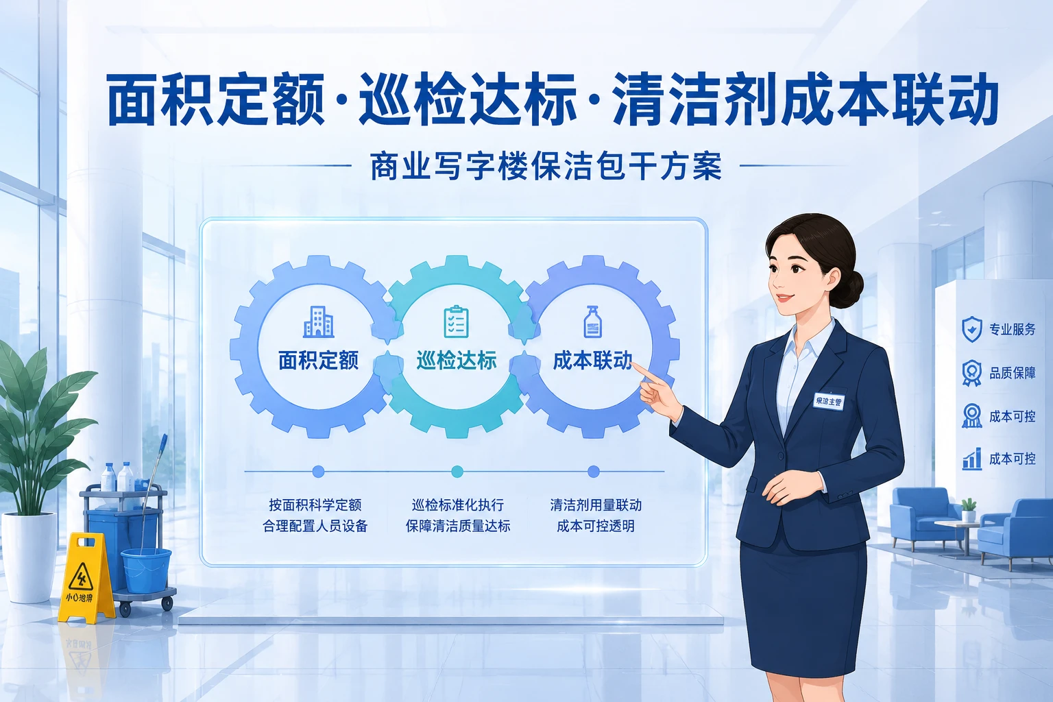 商业写字楼保洁包干表:面积定额·巡检达标·清洁剂成本联动
