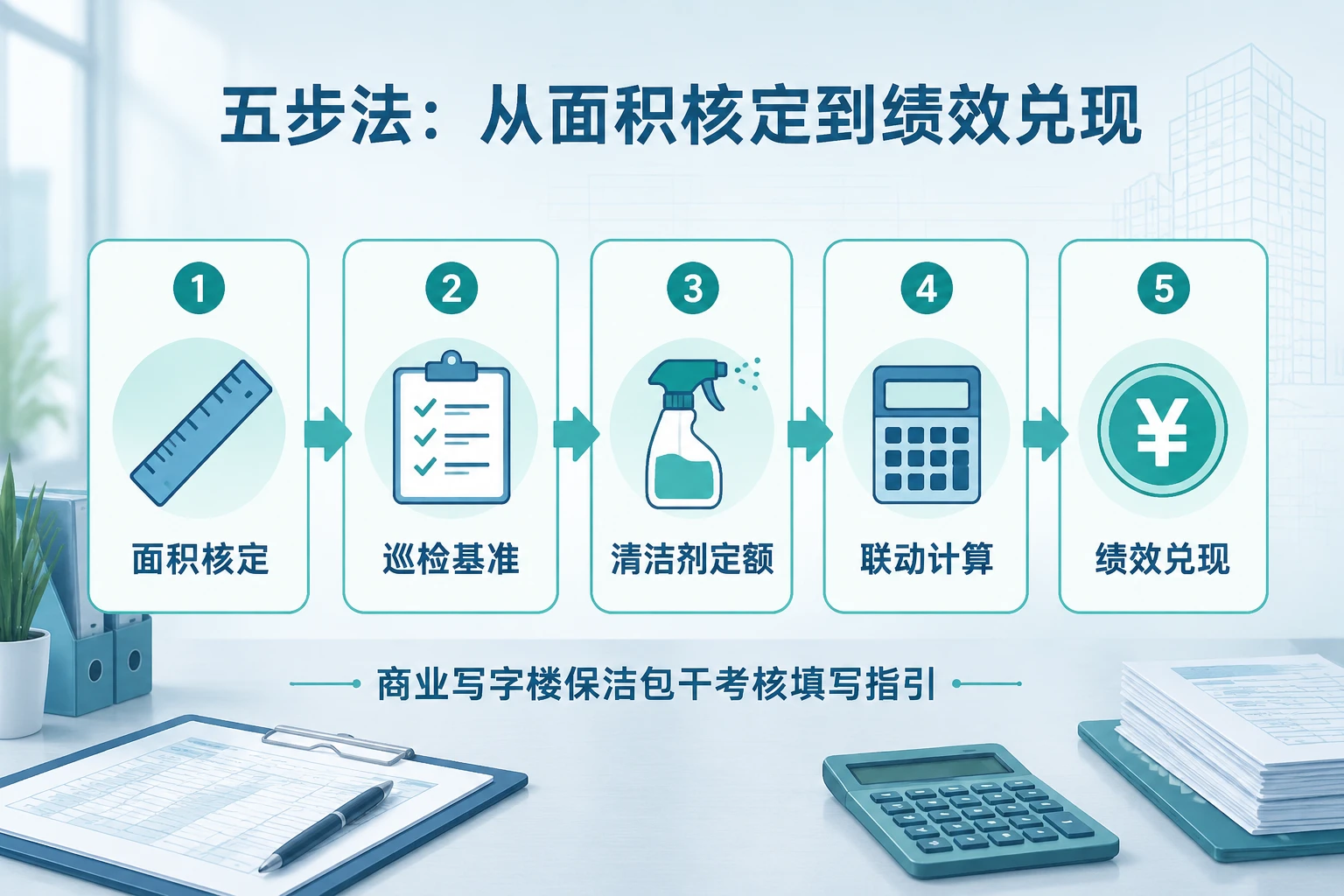 商业写字楼保洁包干表:面积定额·巡检达标·清洁剂成本联动