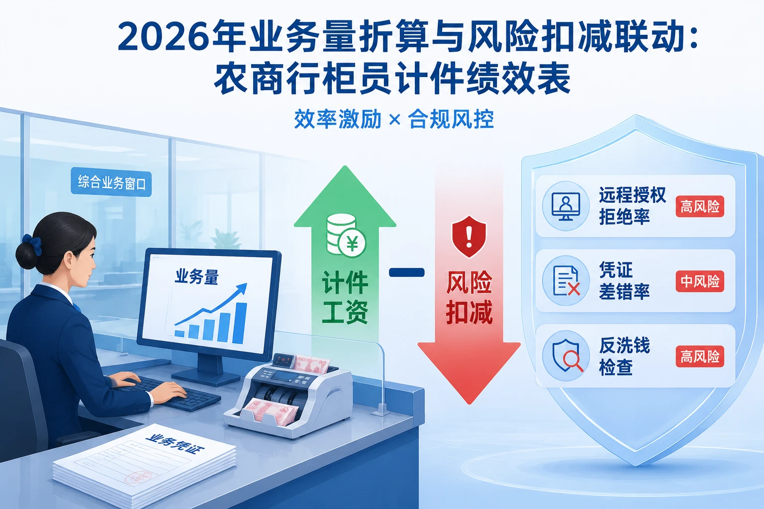 2026年业务量折算与风险扣减联动：农商行柜员计件绩效表