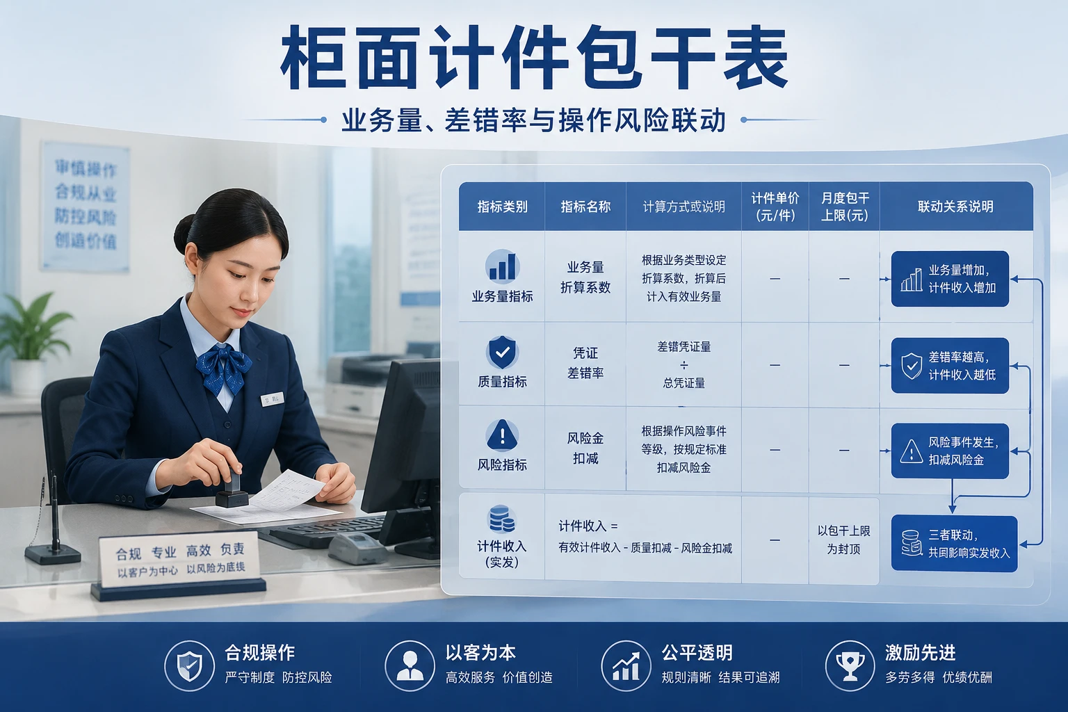 农商行柜面计件包干表：业务量、差错率与操作风险联动