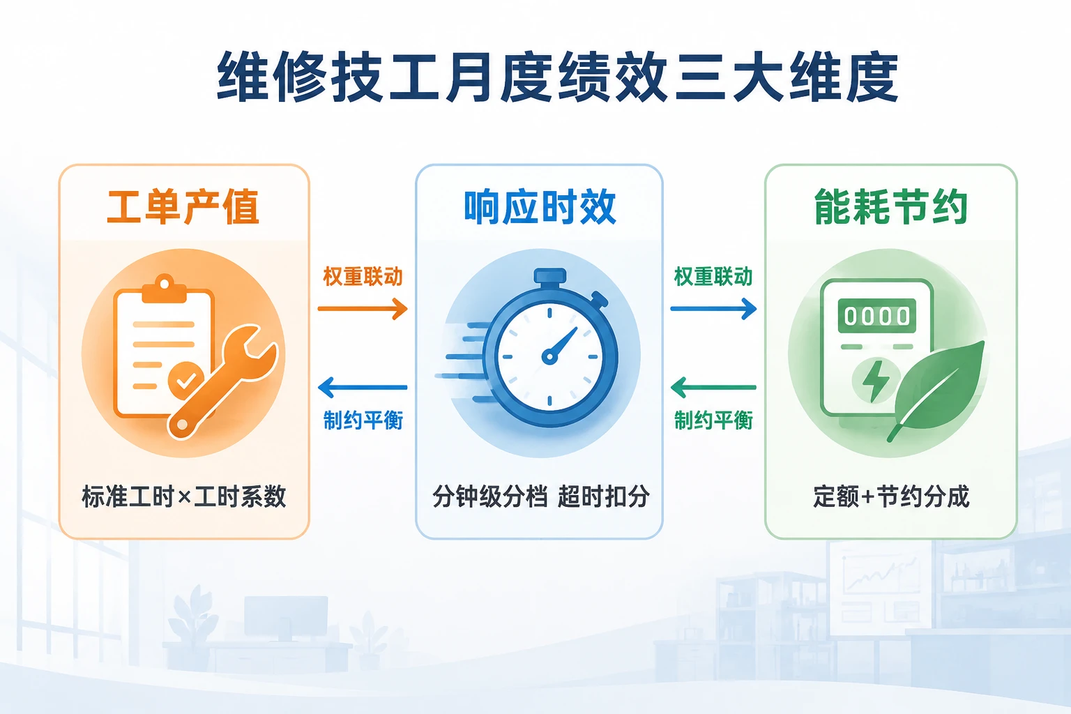 写字楼维修技工绩效包干表：工单产值、响应时效与公区能耗联动