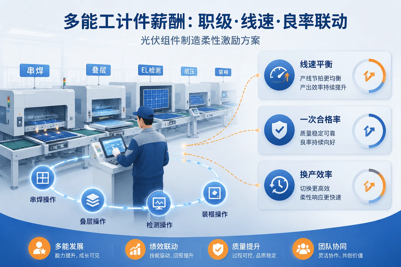 2026年光伏组件多能工计件薪酬:职级、线速与良率联动