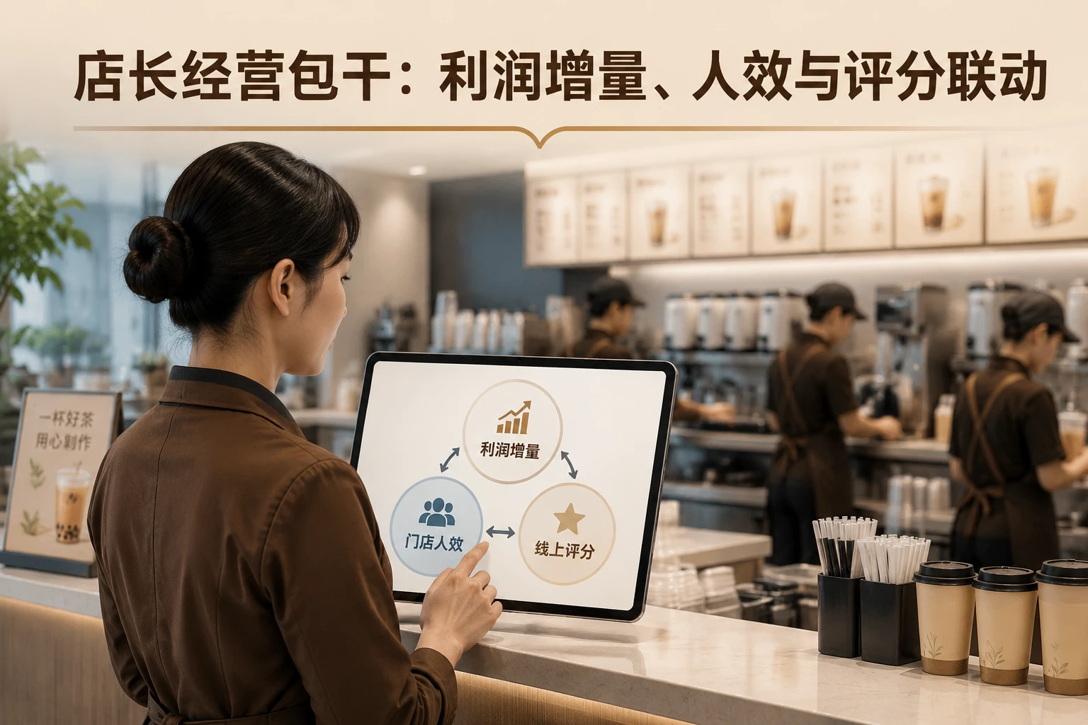 茶饮店长经营包干考核表:利润增量、人效与评分联动