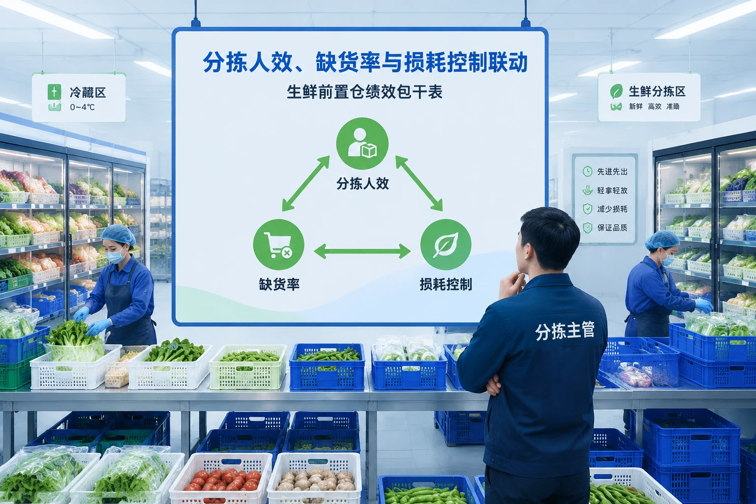 2026年生鲜前置仓分拣主管绩效包干表：分拣人效、缺货率与损耗控制联动