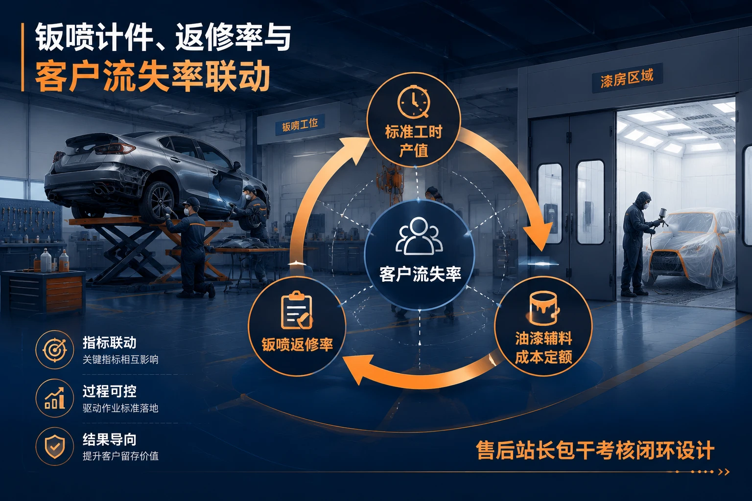 2026年汽车4S店售后站长包干考核表：钣喷计件、返修率与客户流失率联动