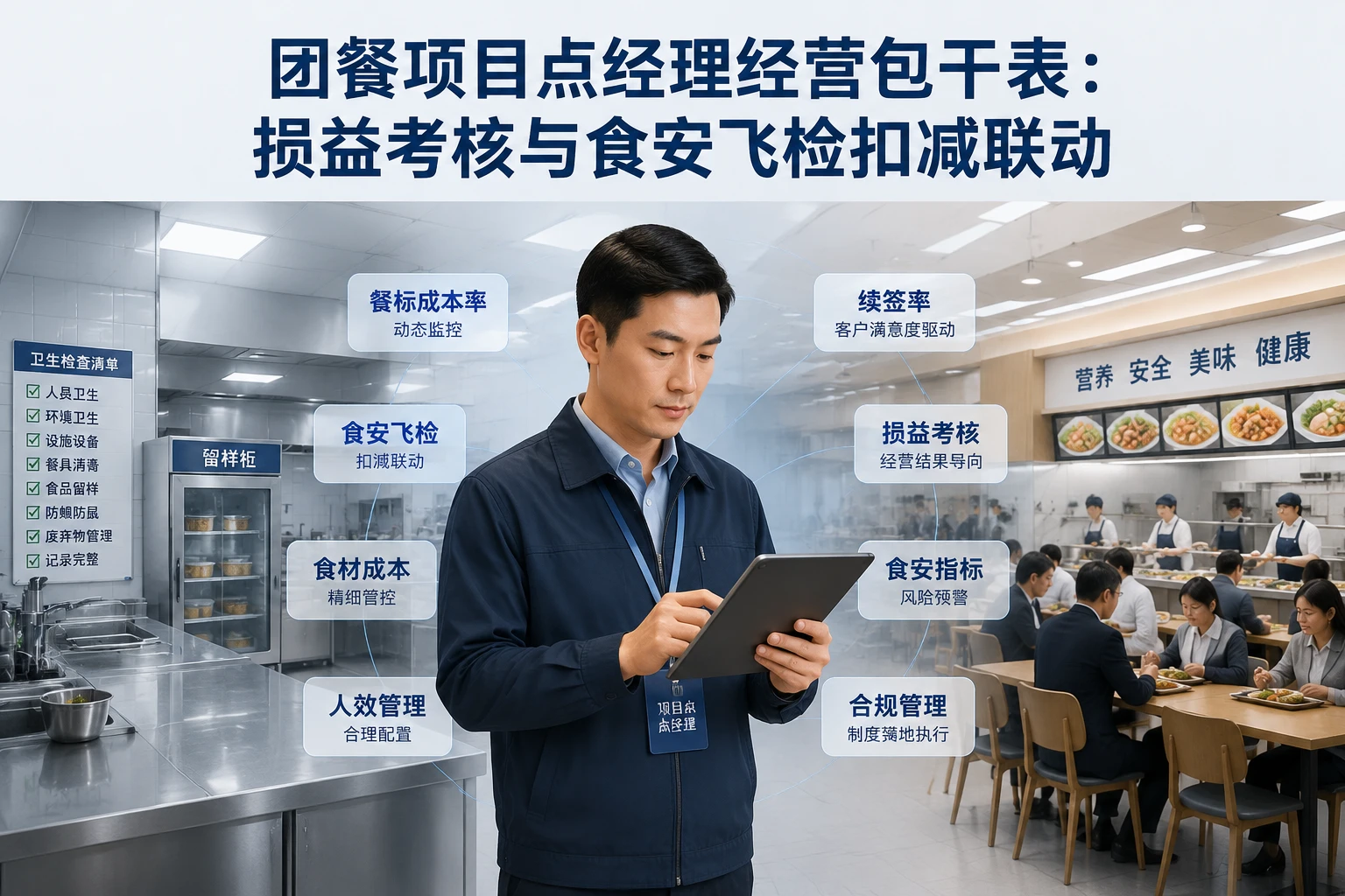 团餐项目点经理经营包干表:损益考核与食安飞检扣减联动