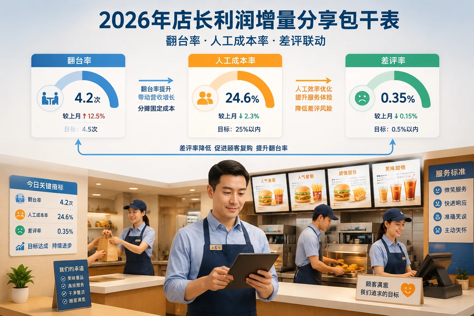 2026年连锁快餐店长利润增量分享包干表：翻台率、人工成本率与差评联动