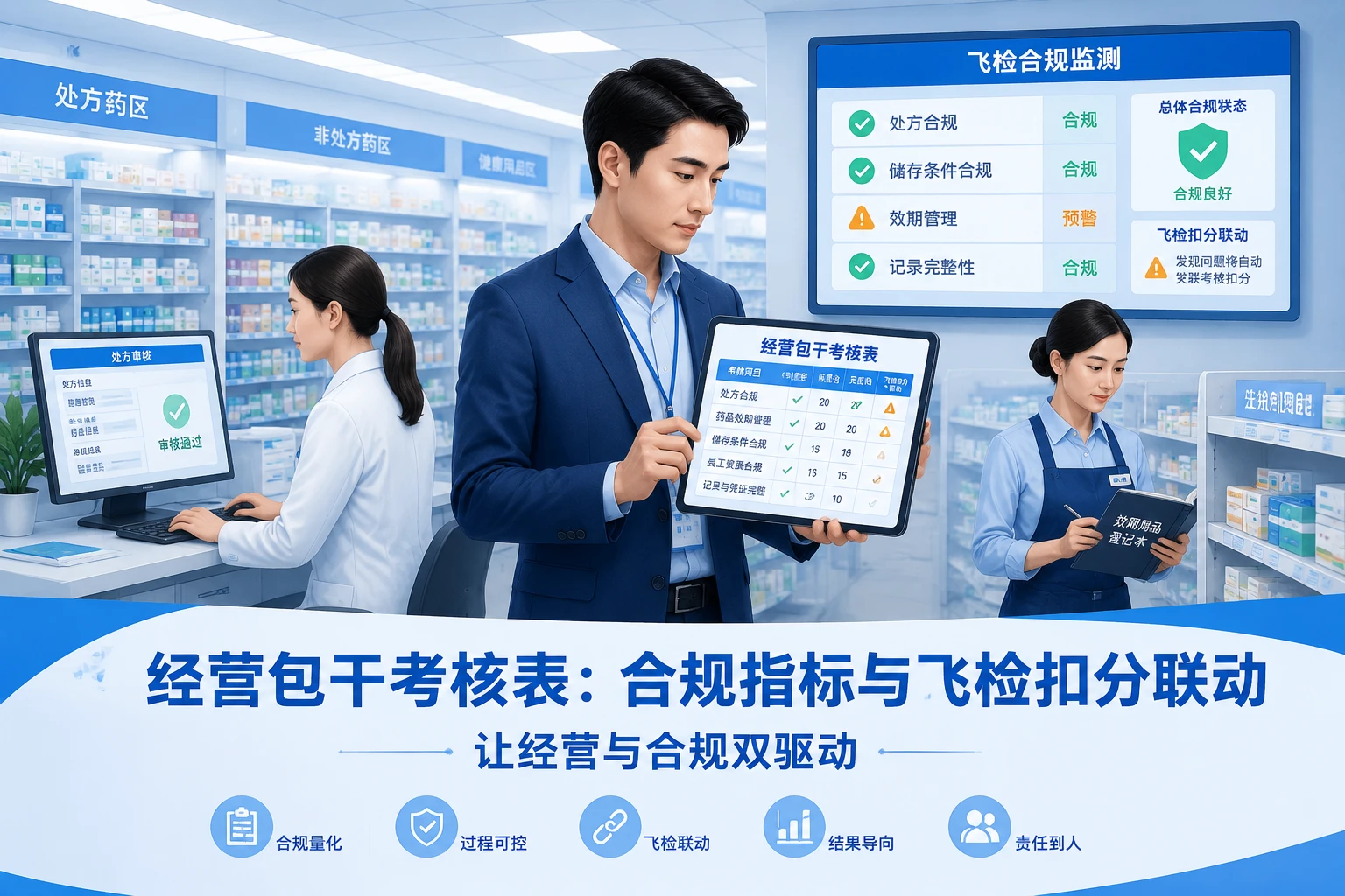 连锁药店区域经理经营包干考核表：合规指标与飞检扣分联动（2026年版）