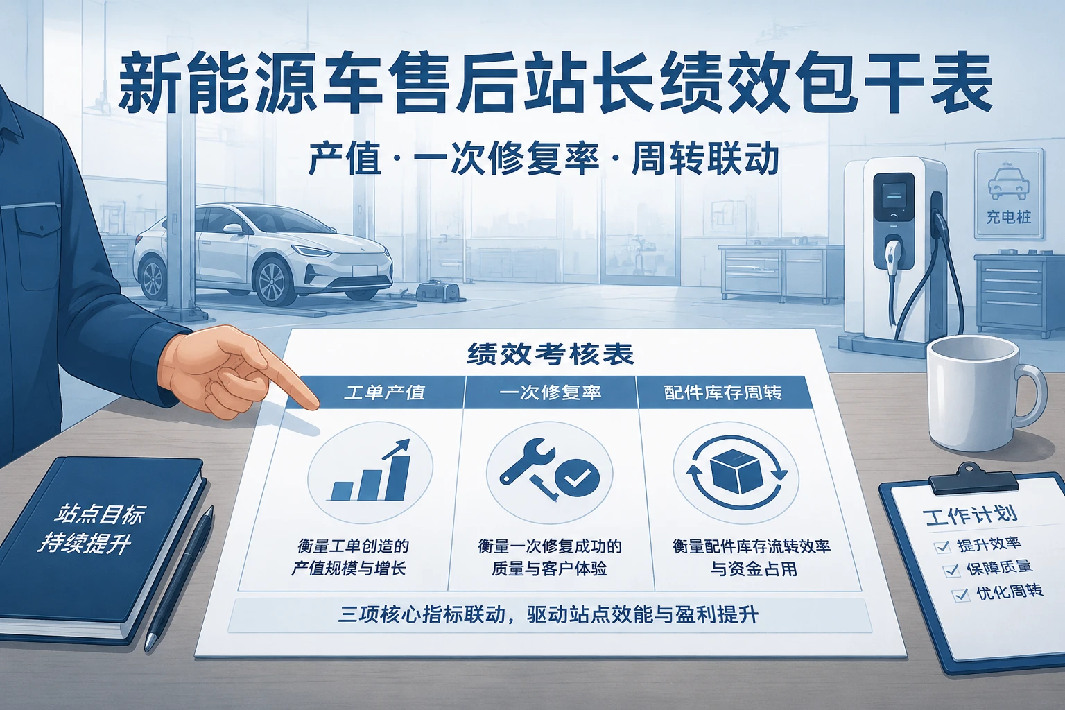 2026年新能源车售后站长绩效包干表：产值、一次修复率与周转联动