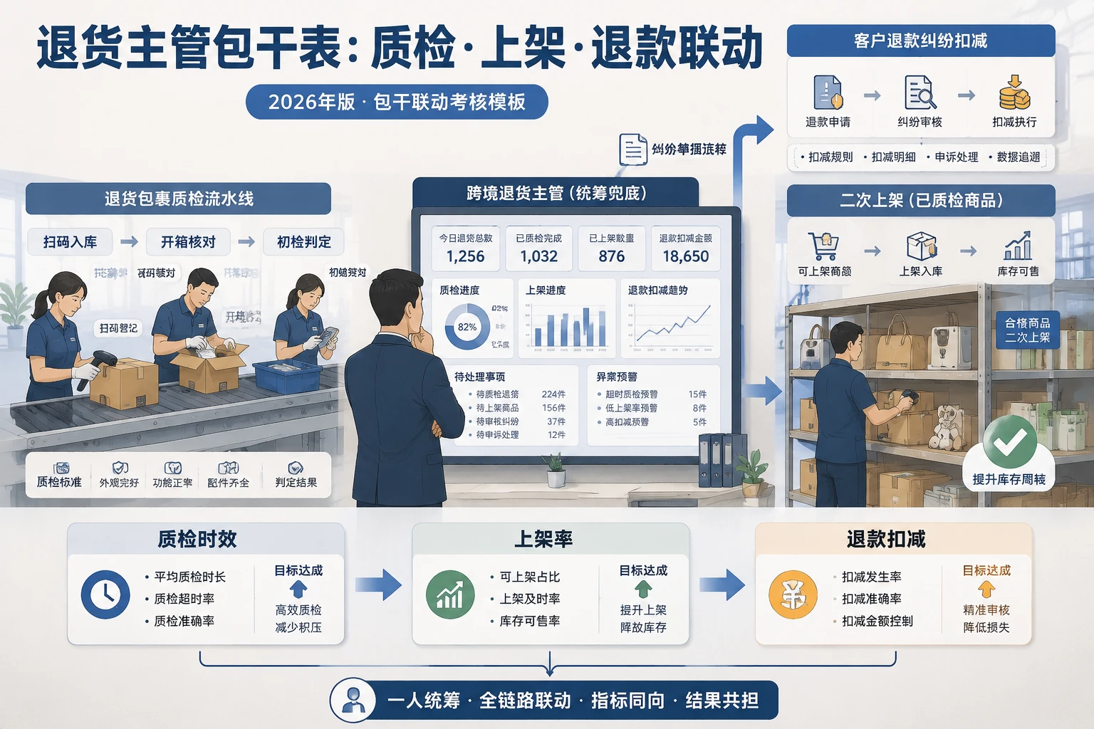 跨境电商退货主管包干表：质检时效、上架率与退款扣减联动（2026年版）