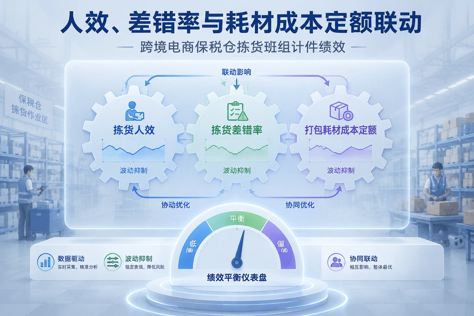 跨境电商保税仓拣货计件绩效表：人效、差错率与耗材成本定额联动