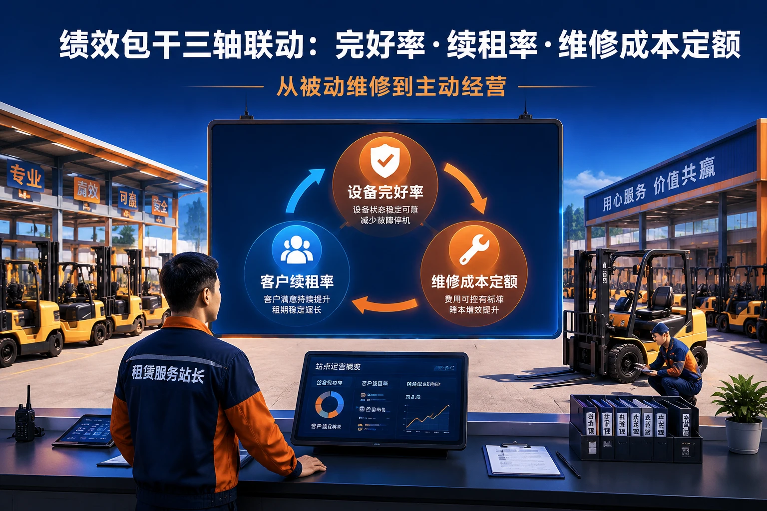 工业叉车租赁服务站长绩效包干表：完好率、续租率与维修成本定额联动（2026年版）