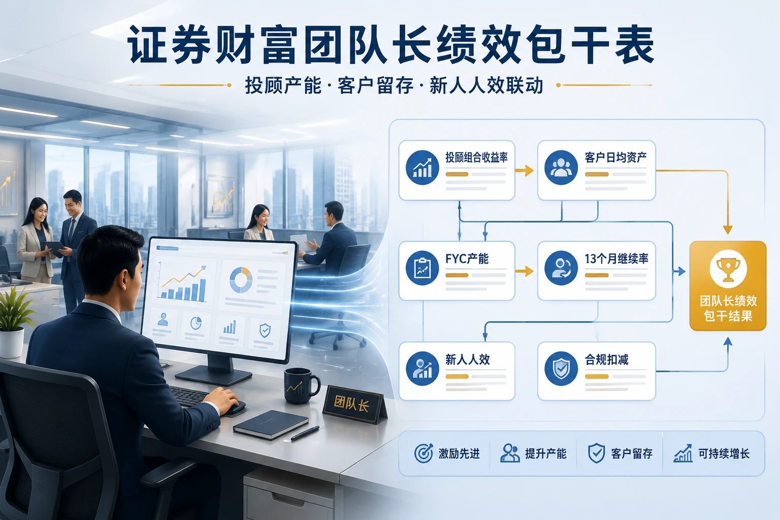 证券财富团队长绩效包干表：投顾产能、13月留存与新人人效联动（2026年版）