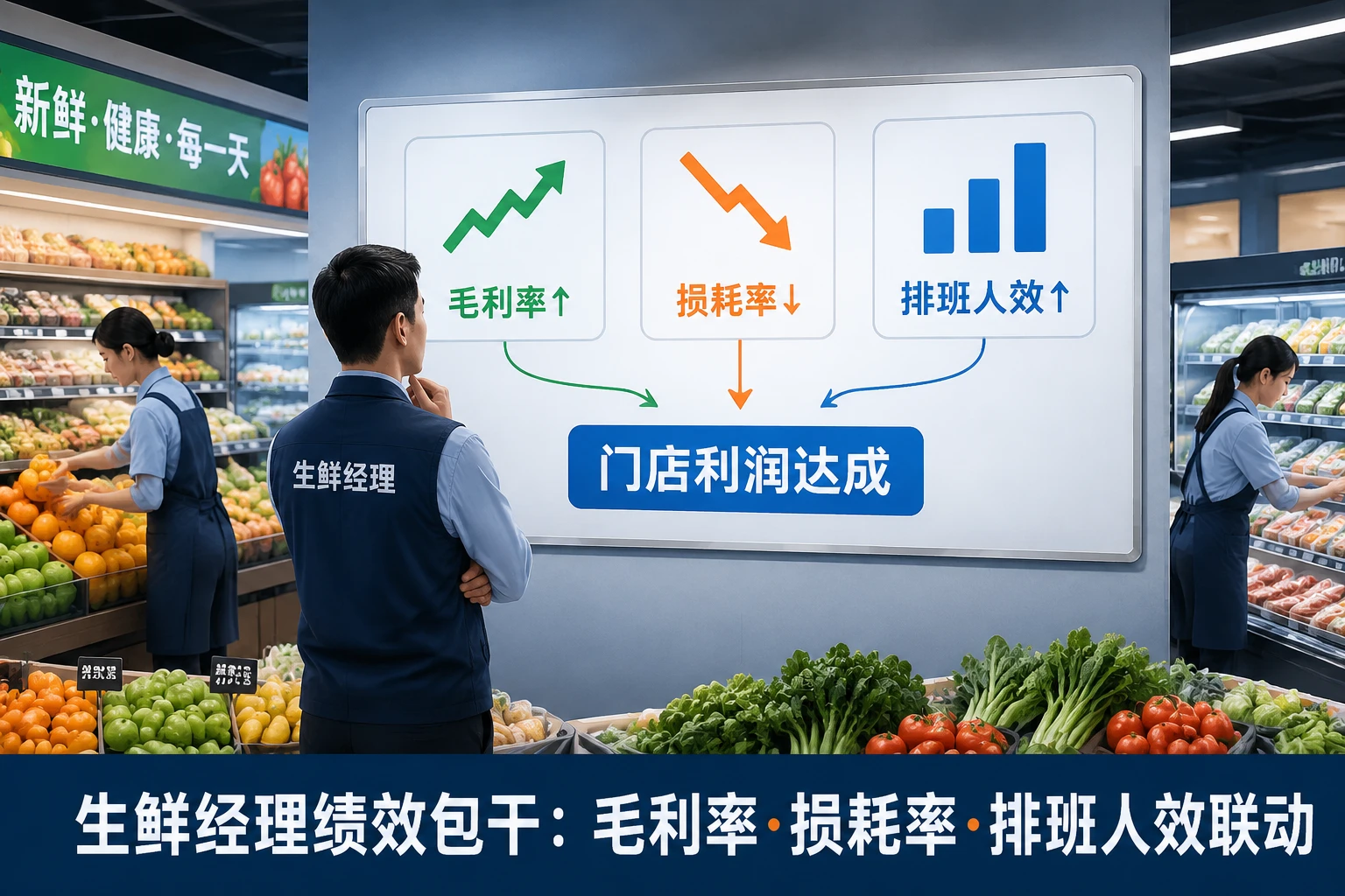 2026年连锁超市生鲜经理绩效包干模板：毛利率、损耗率与排班人效联动